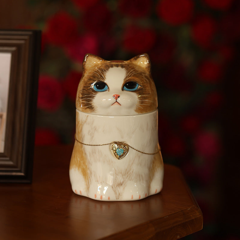 Personalized Cat Pet Urn | Hand-Painted Ceramic Memorial for Pets | Made to Order