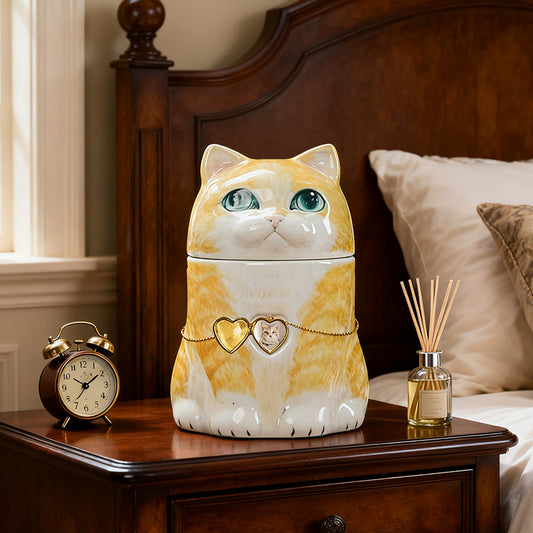 Personalized Cat Pet Urn | Hand-Painted Ceramic Memorial for Pets | Made to Order