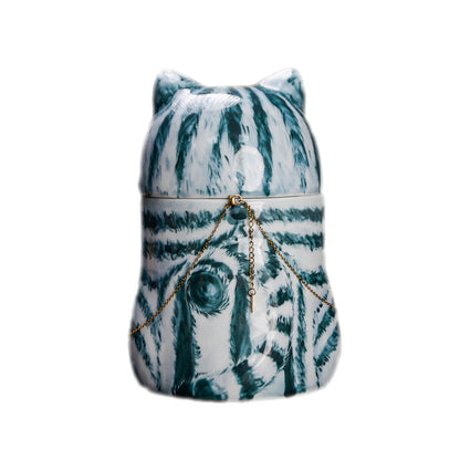 Personalized Cat Urn with Heart Photo Pendant | Hand-Painted Ceramic Pet Memorial | Necklace Keepsake | Made to Order