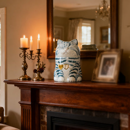 Personalized Cat Urn with Heart Photo Pendant | Hand-Painted Ceramic Pet Memorial | Necklace Keepsake | Made to Order