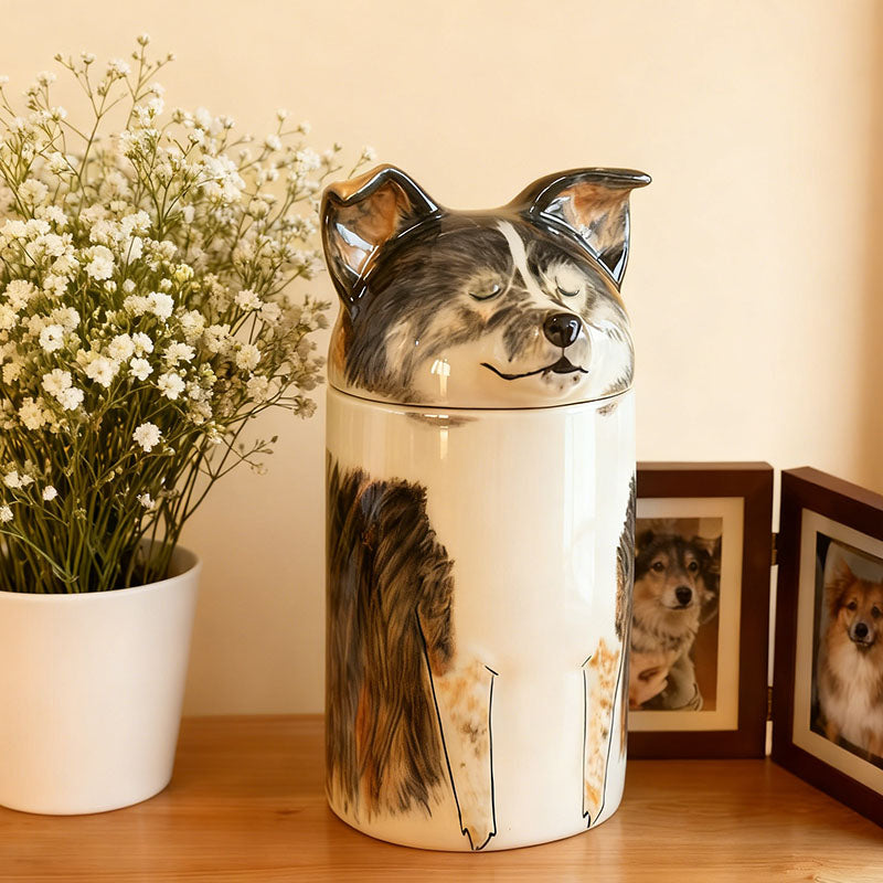Personalized Ceramic Dog Urn – Handmade Pet Ashes Keepsake | Hand-Painted Memorial Gift