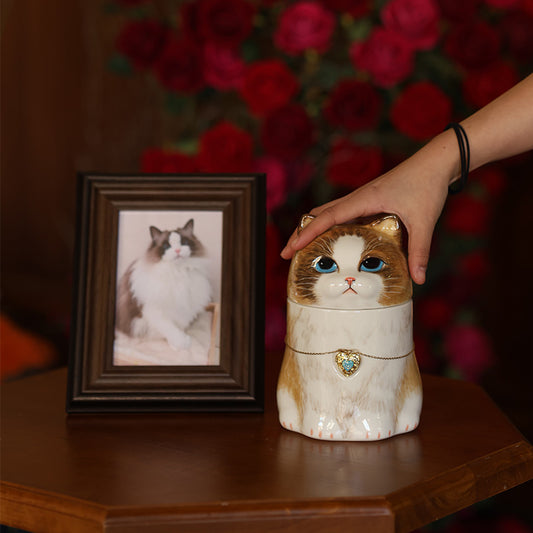 Personalized Cat Pet Urn | Hand-Painted Ceramic Memorial for Pets | Made to Order