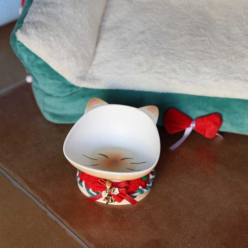 Cute Kitty Face Food Bowl 🎄 | Ceramic Feeding Dish for Cats & Small Dogs