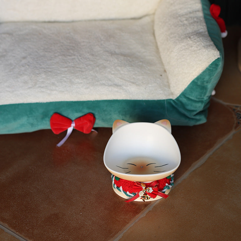 Cute Kitty Face Food Bowl 🎄 | Ceramic Feeding Dish for Cats & Small Dogs
