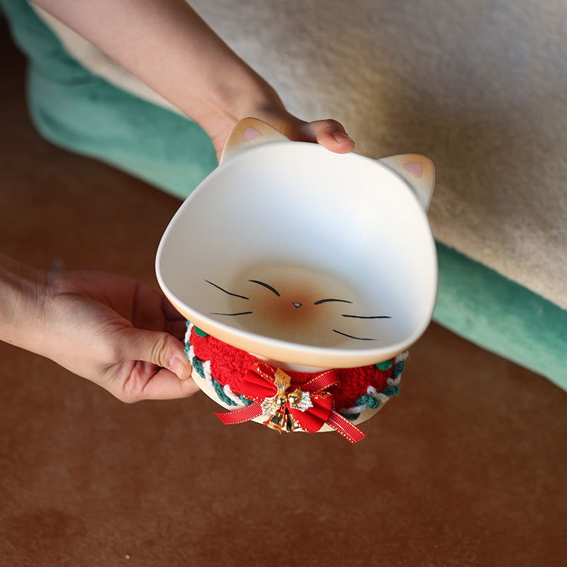 Cute Kitty Face Food Bowl 🎄 | Ceramic Feeding Dish for Cats & Small Dogs