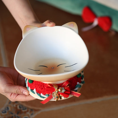 Cute Kitty Face Food Bowl 🎄 | Ceramic Feeding Dish for Cats & Small Dogs
