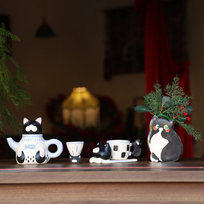 🐱 Handmade Ceramic Cat Tableware Set 🐾 – Cute Kawaii Cat Mug, Mini Cup & Teapot | Artisan Ceramic Dinnerware