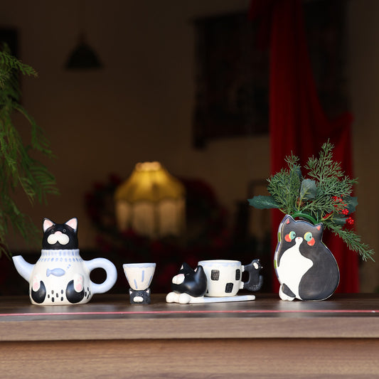🐱 Handmade Ceramic Cat Tableware Set 🐾 – Cute Kawaii Cat Mug, Mini Cup & Teapot | Artisan Ceramic Dinnerware