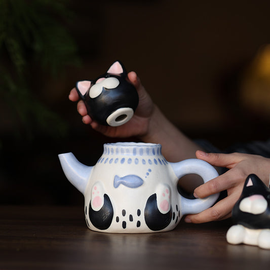 🐱 Handmade Ceramic Cat Tableware Set 🐾 – Cute Kawaii Cat Mug, Mini Cup & Teapot | Artisan Ceramic Dinnerware