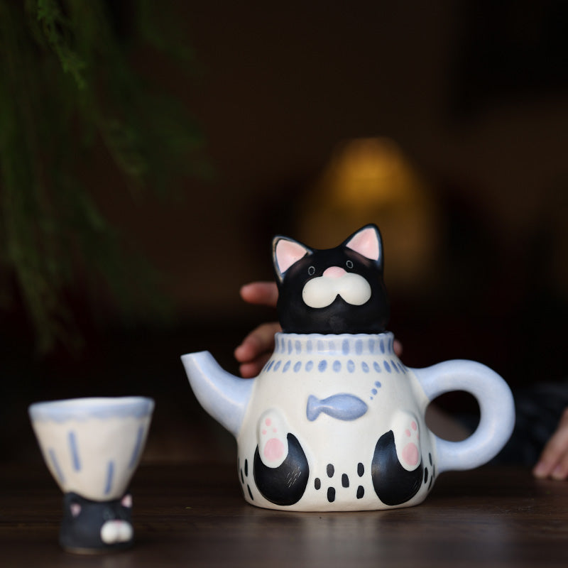 🐱 Handmade Ceramic Cat Tableware Set 🐾 – Cute Kawaii Cat Mug, Mini Cup & Teapot | Artisan Ceramic Dinnerware
