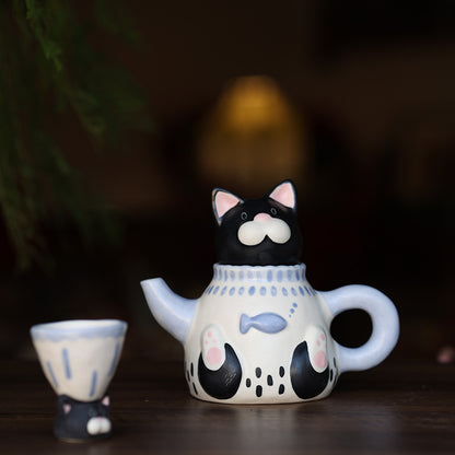 🐱 Handmade Ceramic Cat Tableware Set 🐾 – Cute Kawaii Cat Mug, Mini Cup & Teapot | Artisan Ceramic Dinnerware
