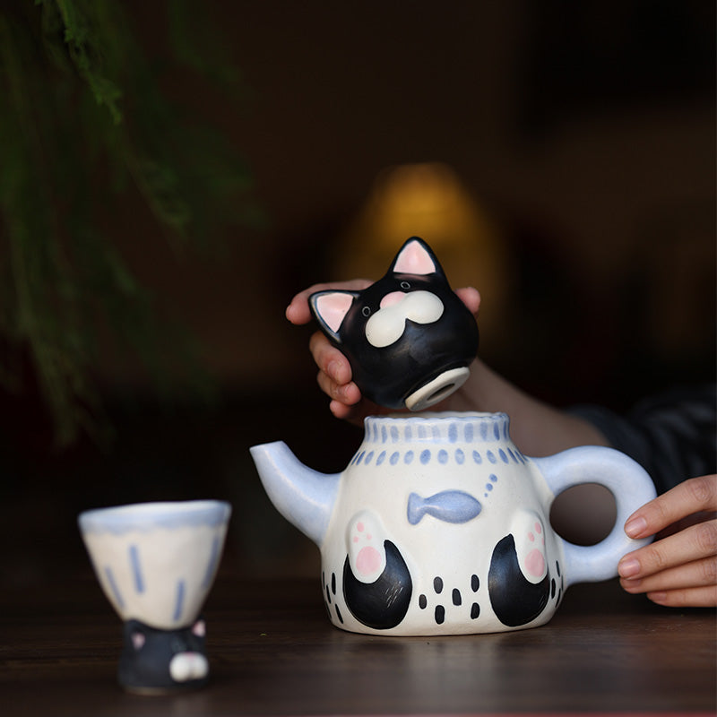 🐱 Handmade Ceramic Cat Tableware Set 🐾 – Cute Kawaii Cat Mug, Mini Cup & Teapot | Artisan Ceramic Dinnerware
