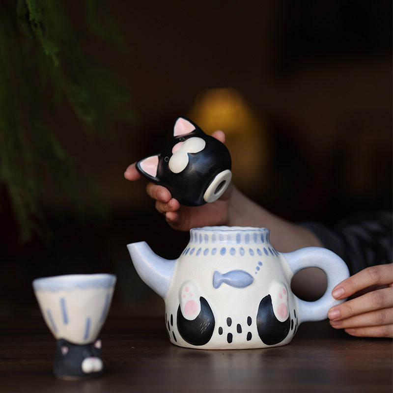 🐱 Handmade Ceramic Cat Tableware Set 🐾 – Cute Kawaii Cat Mug, Mini Cup & Teapot | Artisan Ceramic Dinnerware