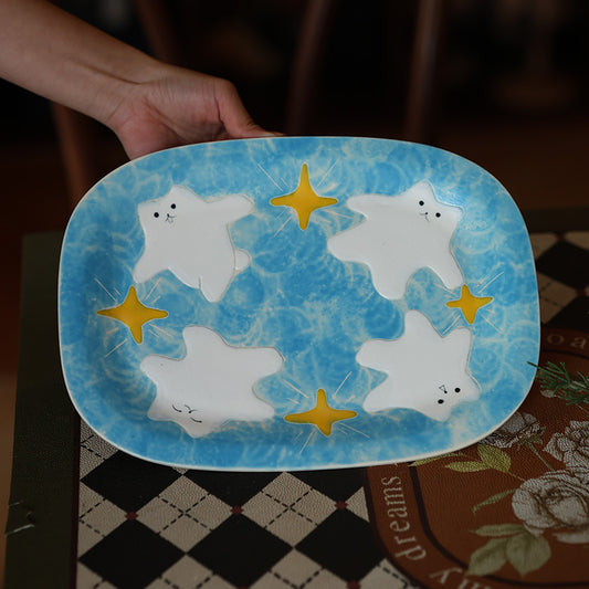 Starry Blue Ceramic Cat Plate 🐱✨ | Cute 3D Kitty Snack & Dessert Dish 🐾 | Aesthetic Pet-Themed Tableware