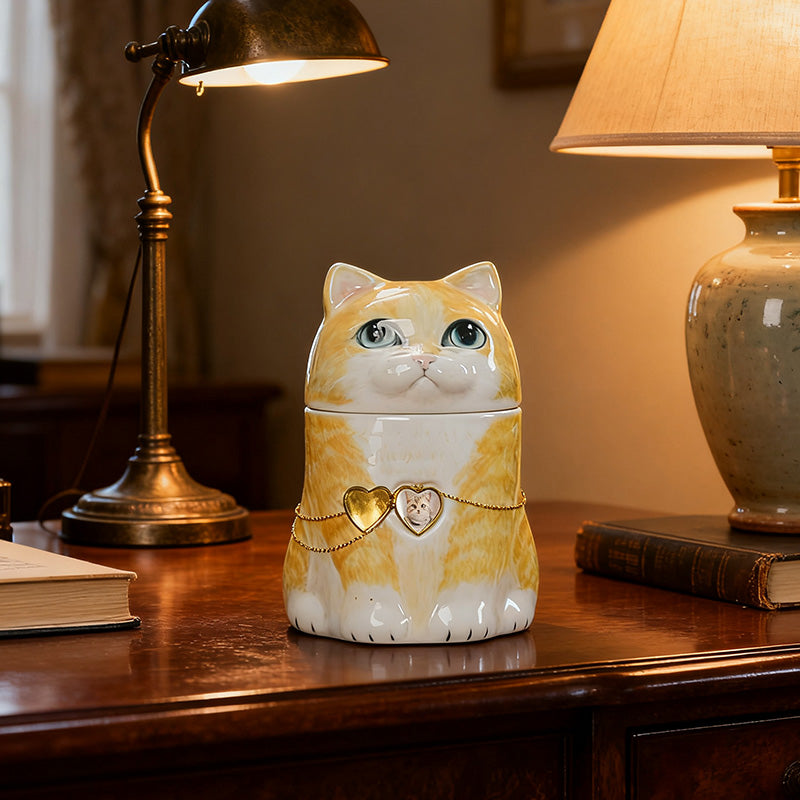 Personalized Cat Pet Urn | Hand-Painted Ceramic Memorial for Pets | Made to Order