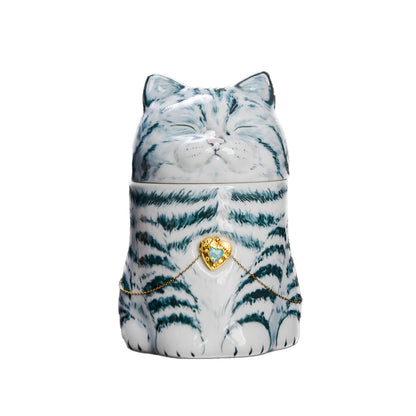 Personalized Cat Urn with Heart Photo Pendant | Hand-Painted Ceramic Pet Memorial | Necklace Keepsake | Made to Order