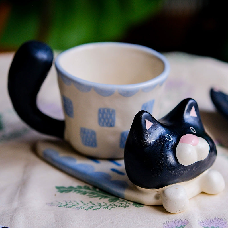 🐱 Handmade Ceramic Cat Tableware Set 🐾 – Cute Kawaii Cat Mug, Mini Cup & Teapot | Artisan Ceramic Dinnerware