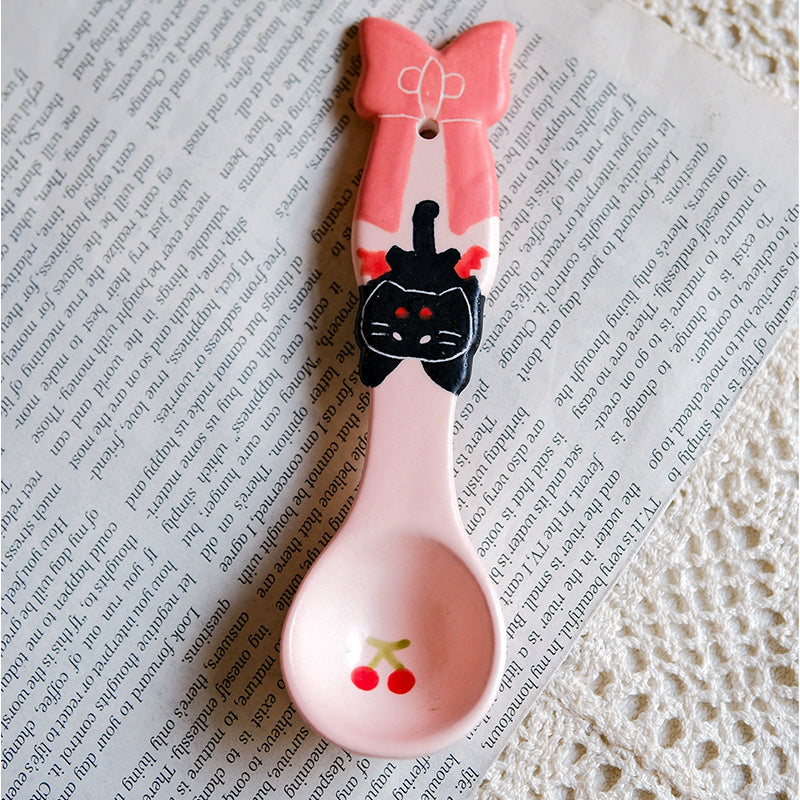 Handmade pink black Christmas Cat Mug with Saucer 🎄🐾 | Cute Holiday Ceramic Coffee Cup