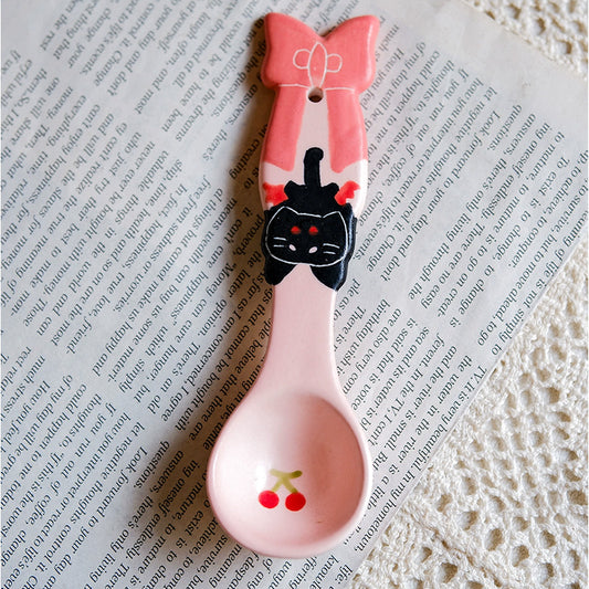 Handmade pink black Christmas Cat Mug with Saucer 🎄🐾 | Cute Holiday Ceramic Coffee Cup